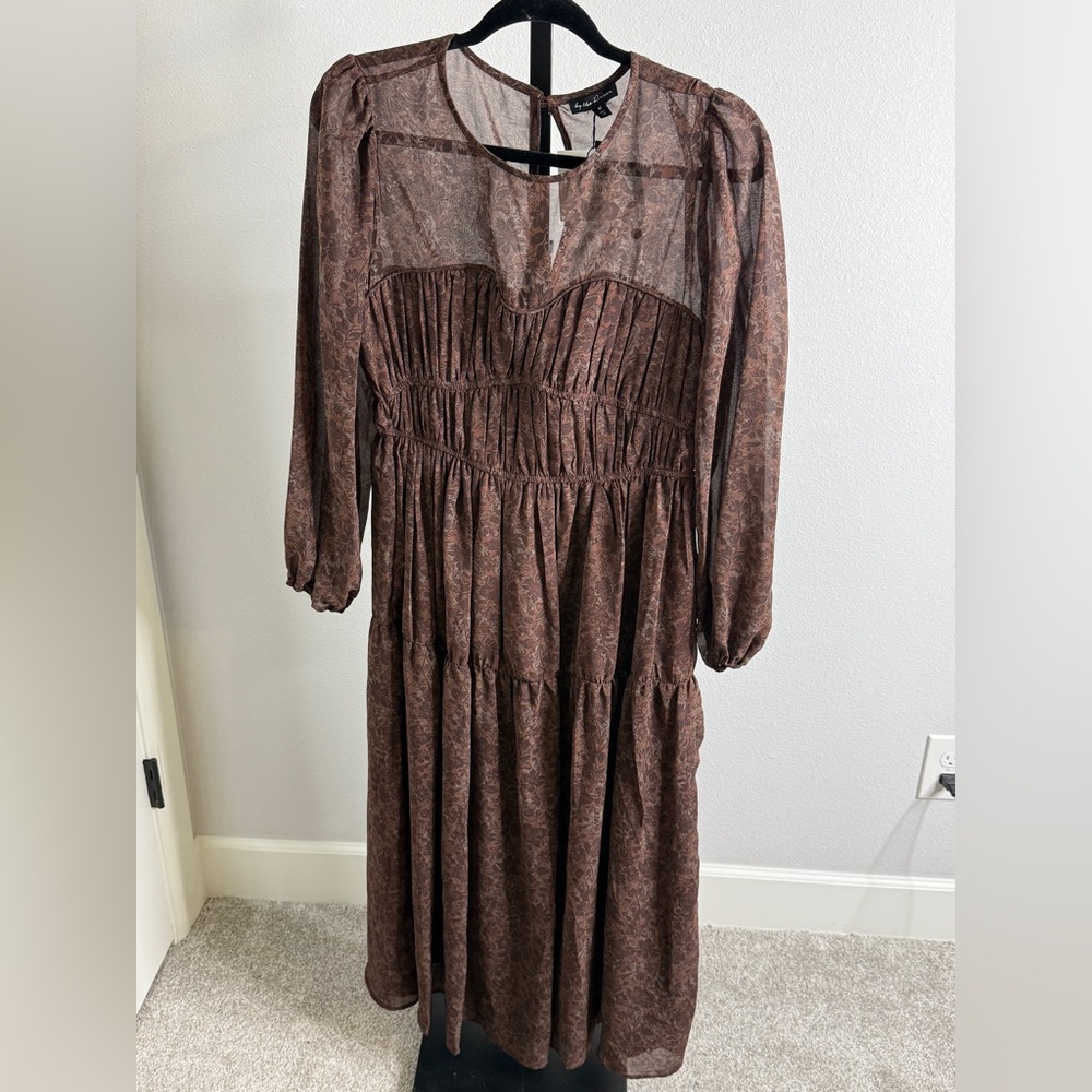 By the River Brown Floral Midi Dress